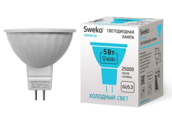 72tsk.ru - Лампа светодиодная 5Вт GU5.3 4000К 430Лм серия 42 38400 Sweko